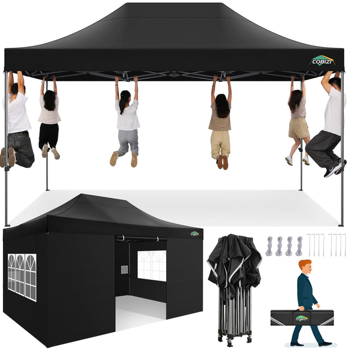 COBIZI 10x15 canopy frame demonstrates sturdy steel construction for stable outdoor setups