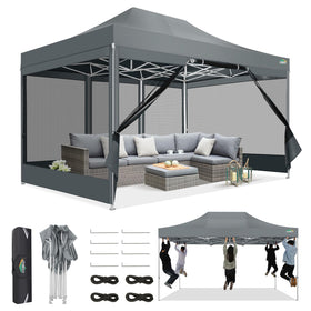 COBIZI 10x15 pop-up tent top view showing durable frame for outdoor events.