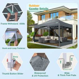 COBIZI 10x15 sidewalls with mosquito netting for ventilation and pest protection.