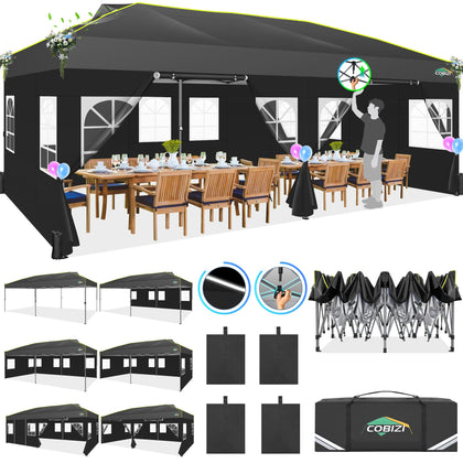 COBIZI 10x20 canopy with central button for quick setup at outdoor events