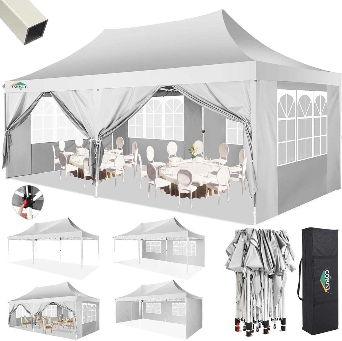 COBIZI 10x20 canopy frame ready for quick setup and sturdy stability.