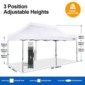 COBIZI 10x20 canopy adjustable-height system with three positions