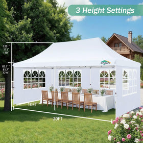 COBIZI 10x20 canopy sandbags stabilizing the shelter in windy conditions.