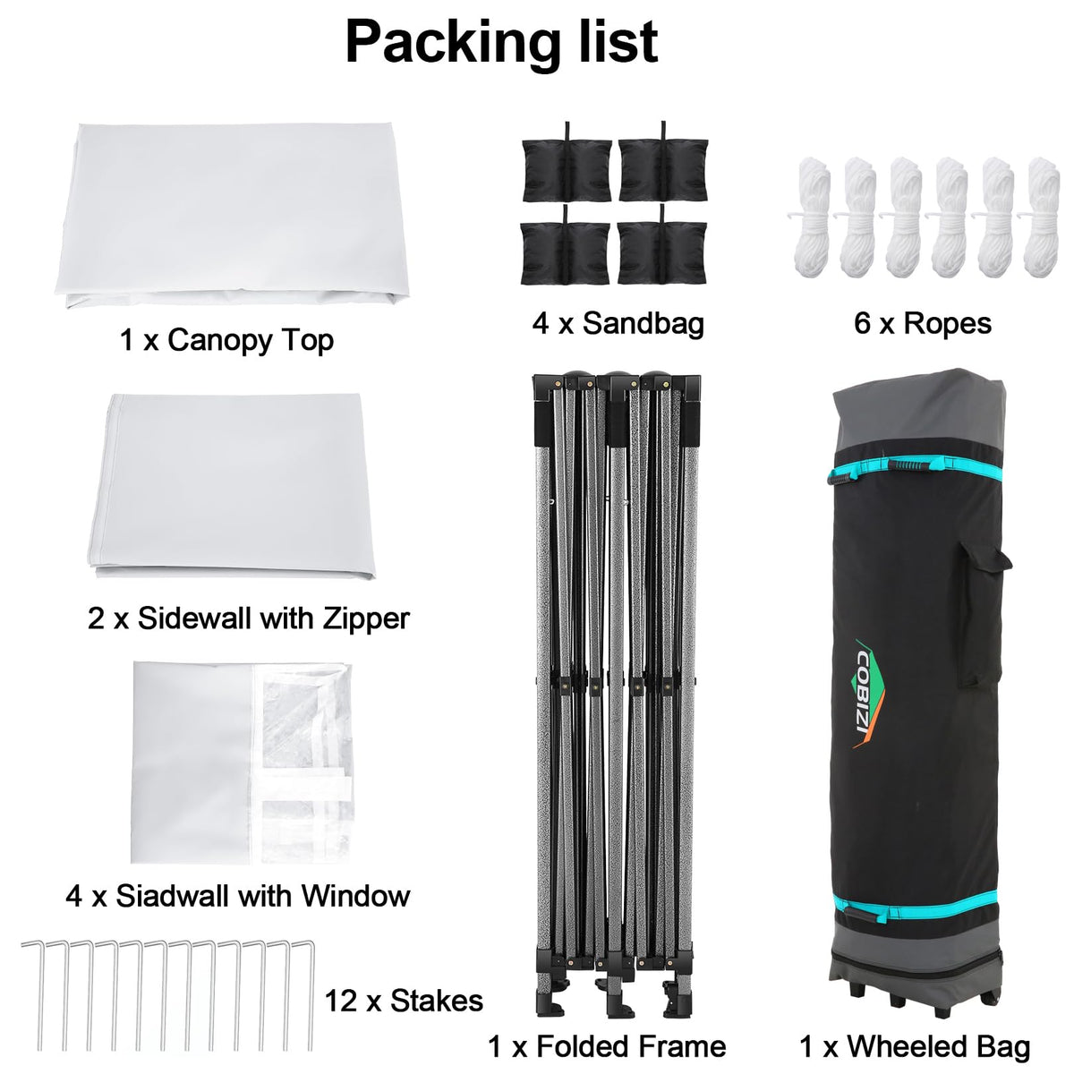 COBIZI 10x20 canopy sandbags and stakes stabilize the shelter