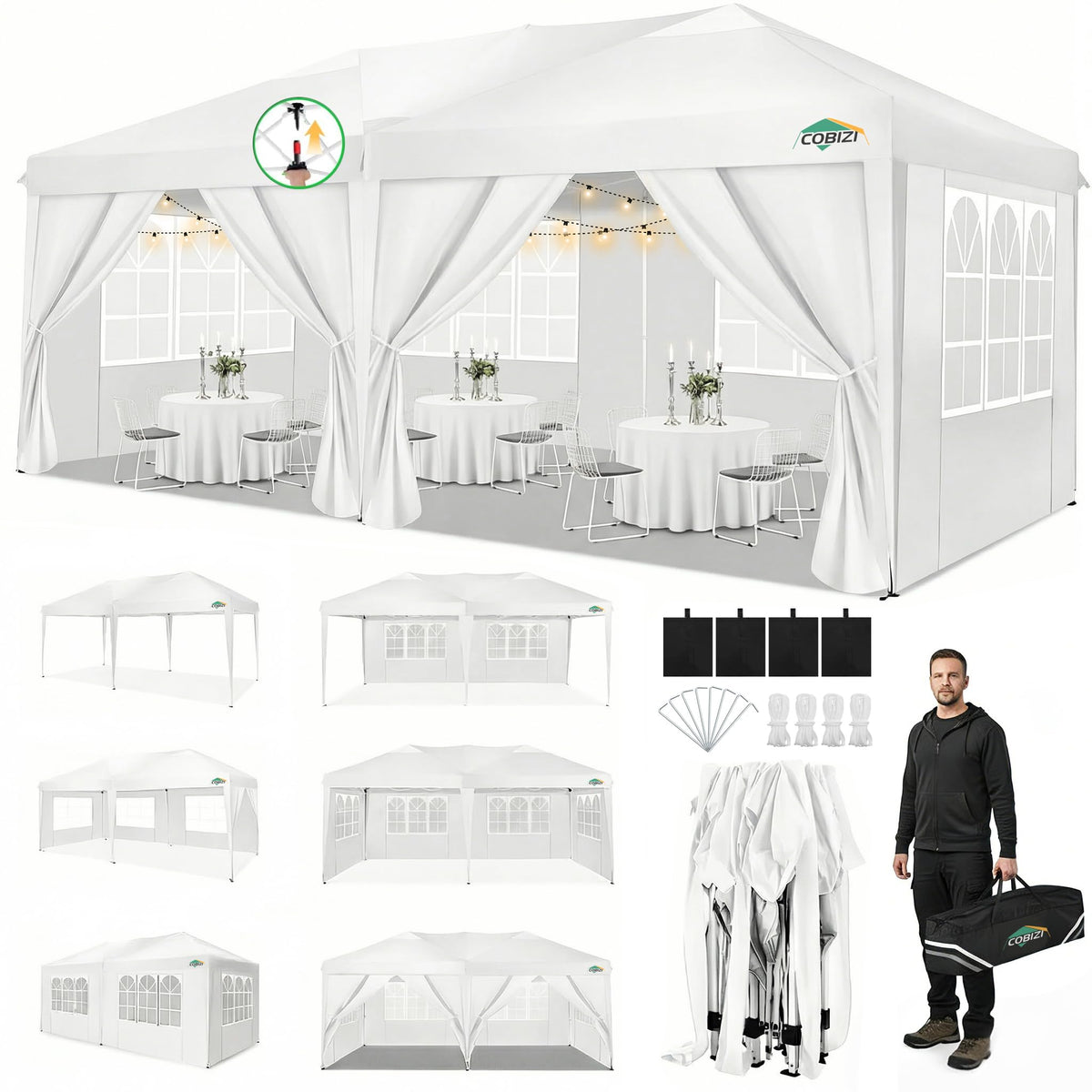 COBIZI 10x20 canopy top view showing wide shade for outdoor events