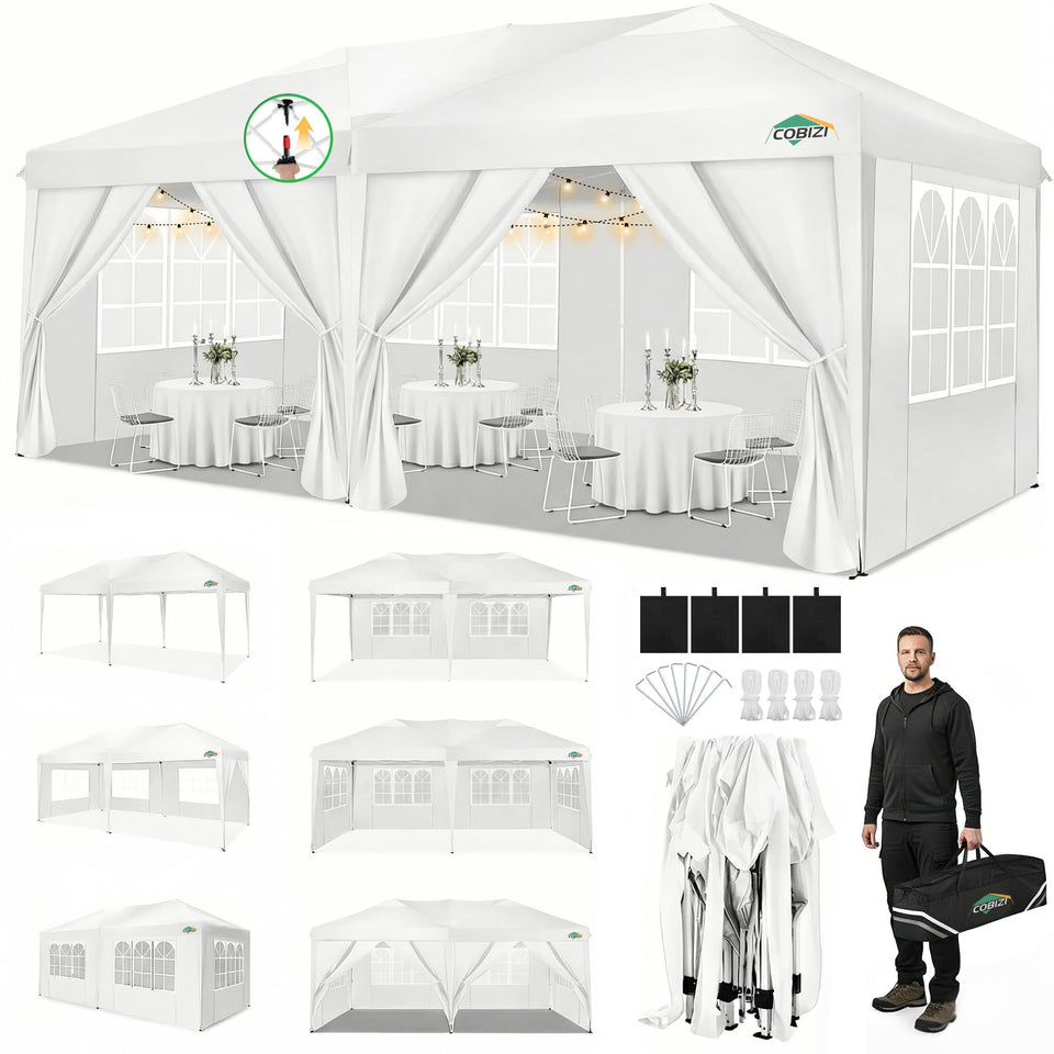 COBIZI 10x20 canopy top view showing wide shade for outdoor events
