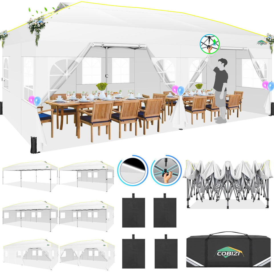 COBIZI 10x20 pop up canopy top provides instant shade and easy setup