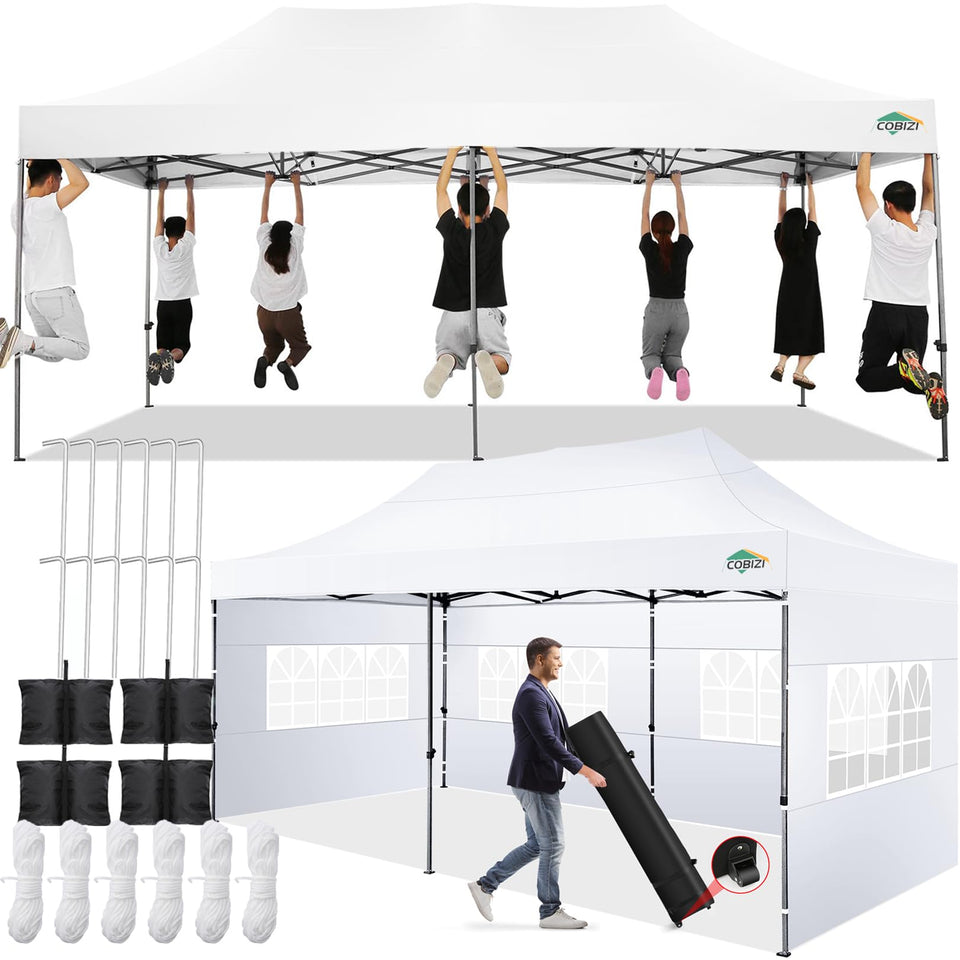 COBIZI 10x20 pop up canopy top shields sun and rain for outdoor events
