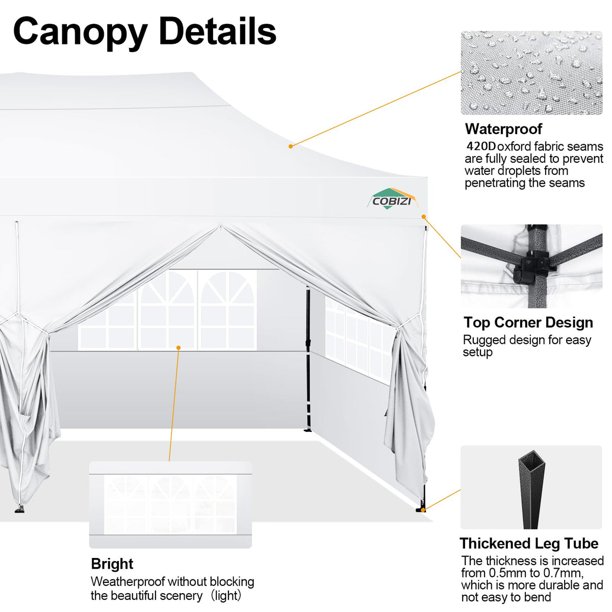 COBIZI 10x20 canopy waterproof fabric with UPF 50+ protection