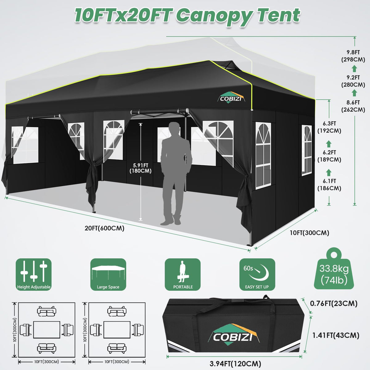 COBIZI canopy air vent promotes airflow and wind resistance.