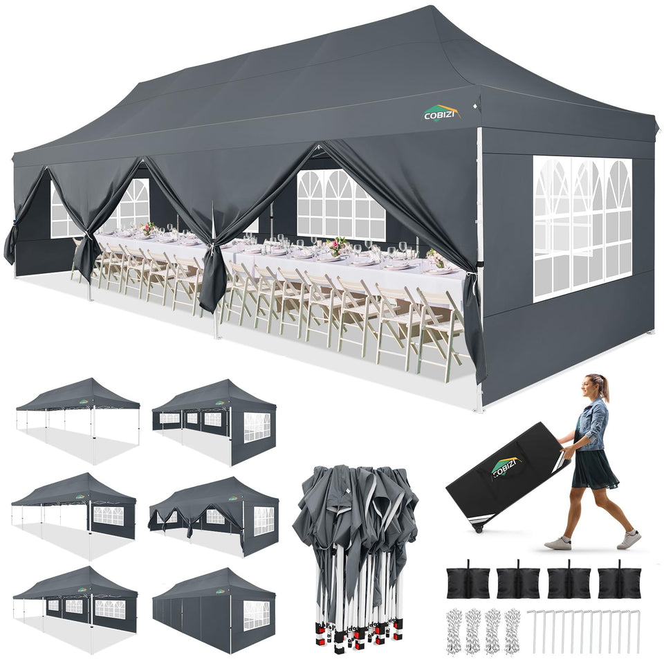 COBIZI 10x30 canopy frame provides a sturdy outdoor shelter.