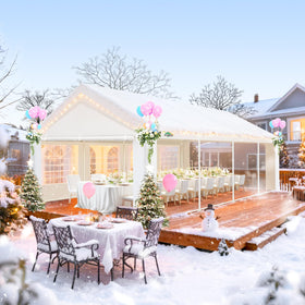 COBIZI 13x26 party tent offers lifetime warranty on connectors and poles.