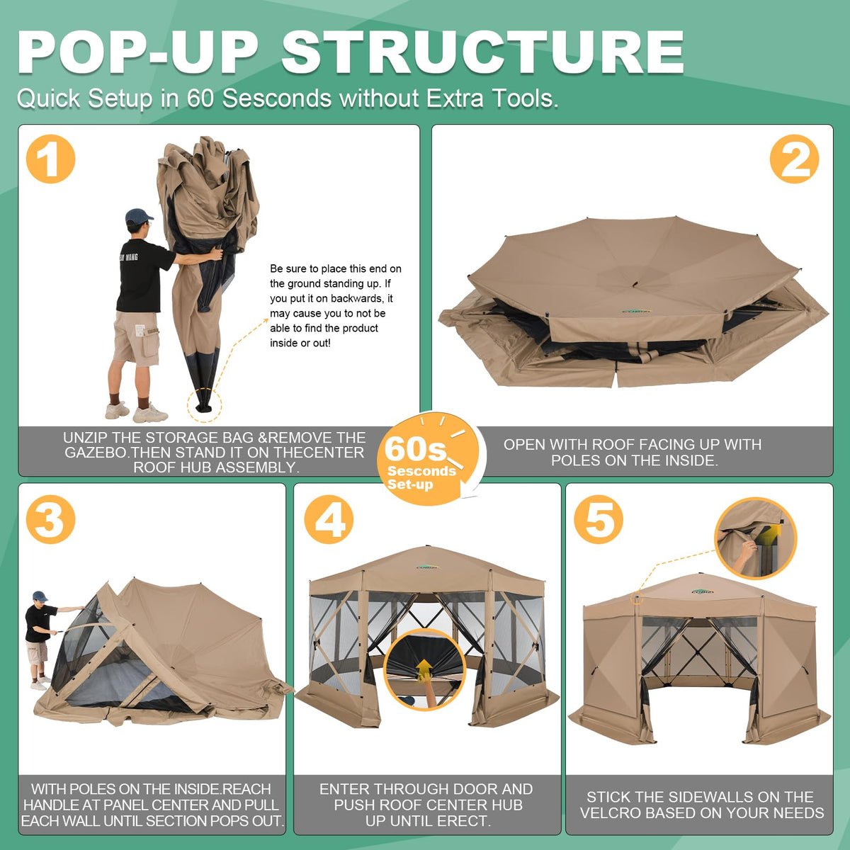 COBIZI 15x15 gazebo with sidewalls for flexible shade and privacy