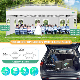 Generous 200 sq ft canopy shade supports 15–20 guests
