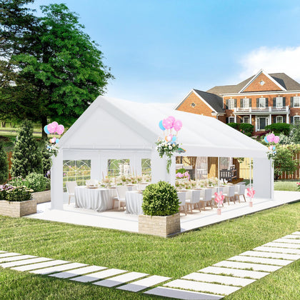 COBIZI 20x20 tent front view shows shaded outdoor space for gatherings