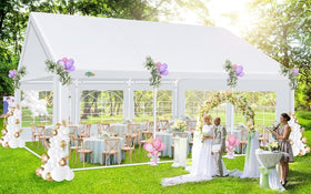 COBIZI 20x20 tent interior setup with dining area for gatherings