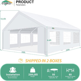 COBIZI 20x20 tent with removable sidewalls for flexible configurations