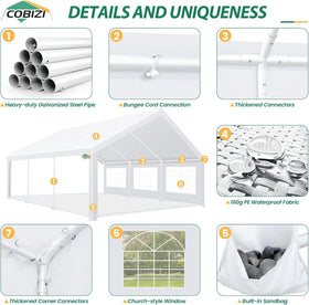 COBIZI 20x20 tent features waterproof UV50+ coating for outdoor use