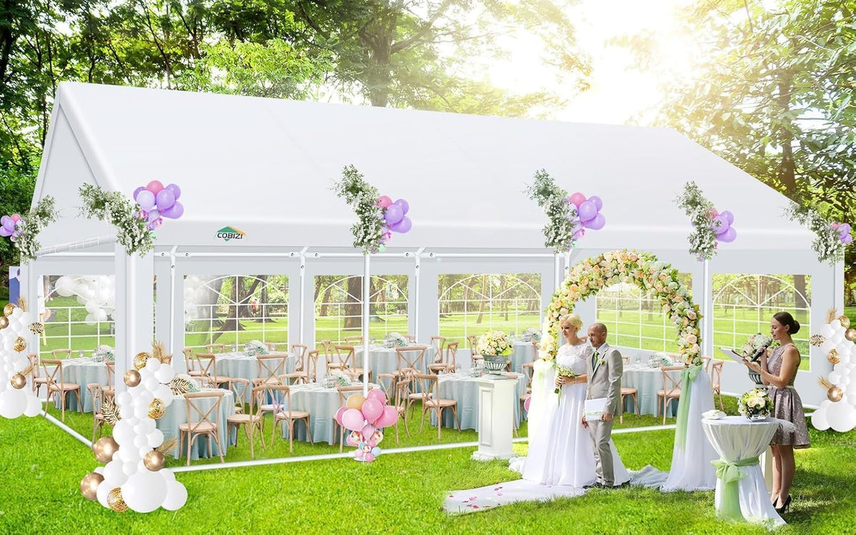 COBIZI 20x30 party tent coated frame provides durable support for outdoor setups.