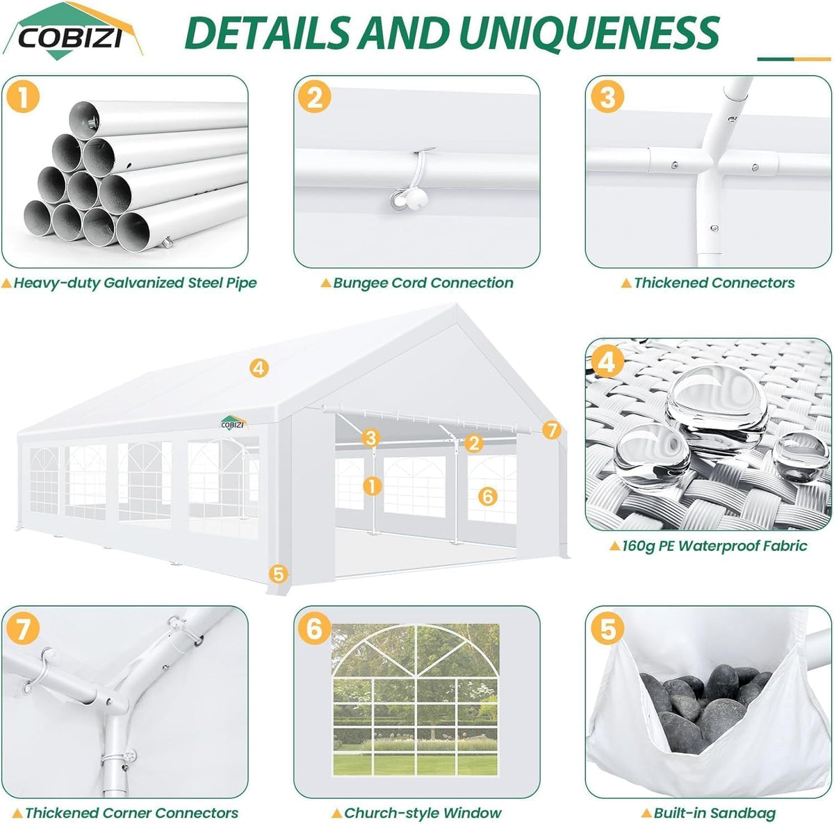 COBIZI 20x30 party tent zippered doors enable easy guest access.