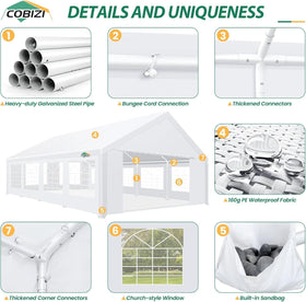 COBIZI 20x30 party tent zippered doors enable easy guest access.