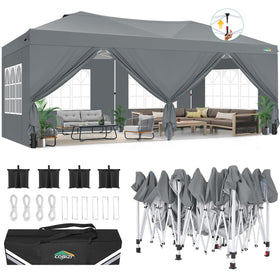 COBIZI canopy 10x20 assembly demonstrates quick, tool-free setup for outdoor events