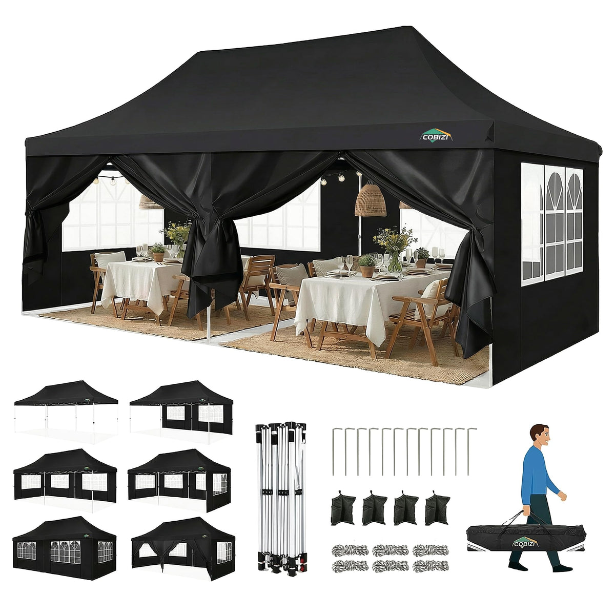 COBIZI canopy 10x20 frame close-up shows sturdy steel structure for stable outdoor events