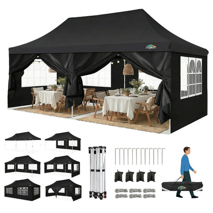 COBIZI canopy 10x20 frame close-up shows sturdy steel structure for stable outdoor events