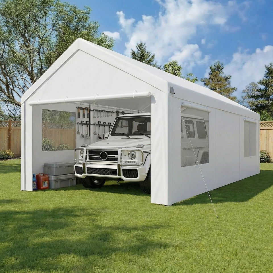 COBIZI carport 10x20ft structure offers sturdy shelter for vehicles.