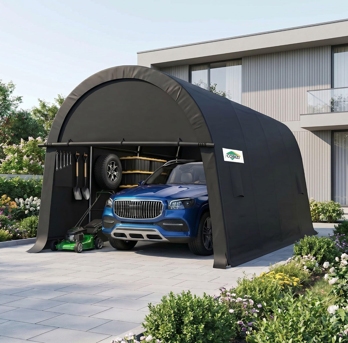 COBIZI carport 12x20 frame shows sturdy galvanized steel construction for durable protection