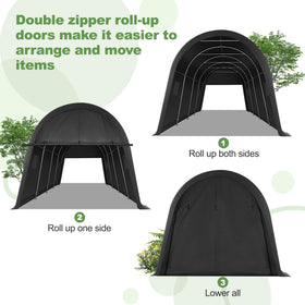COBIZI carport anchored with ground nails and wind ropes for stability