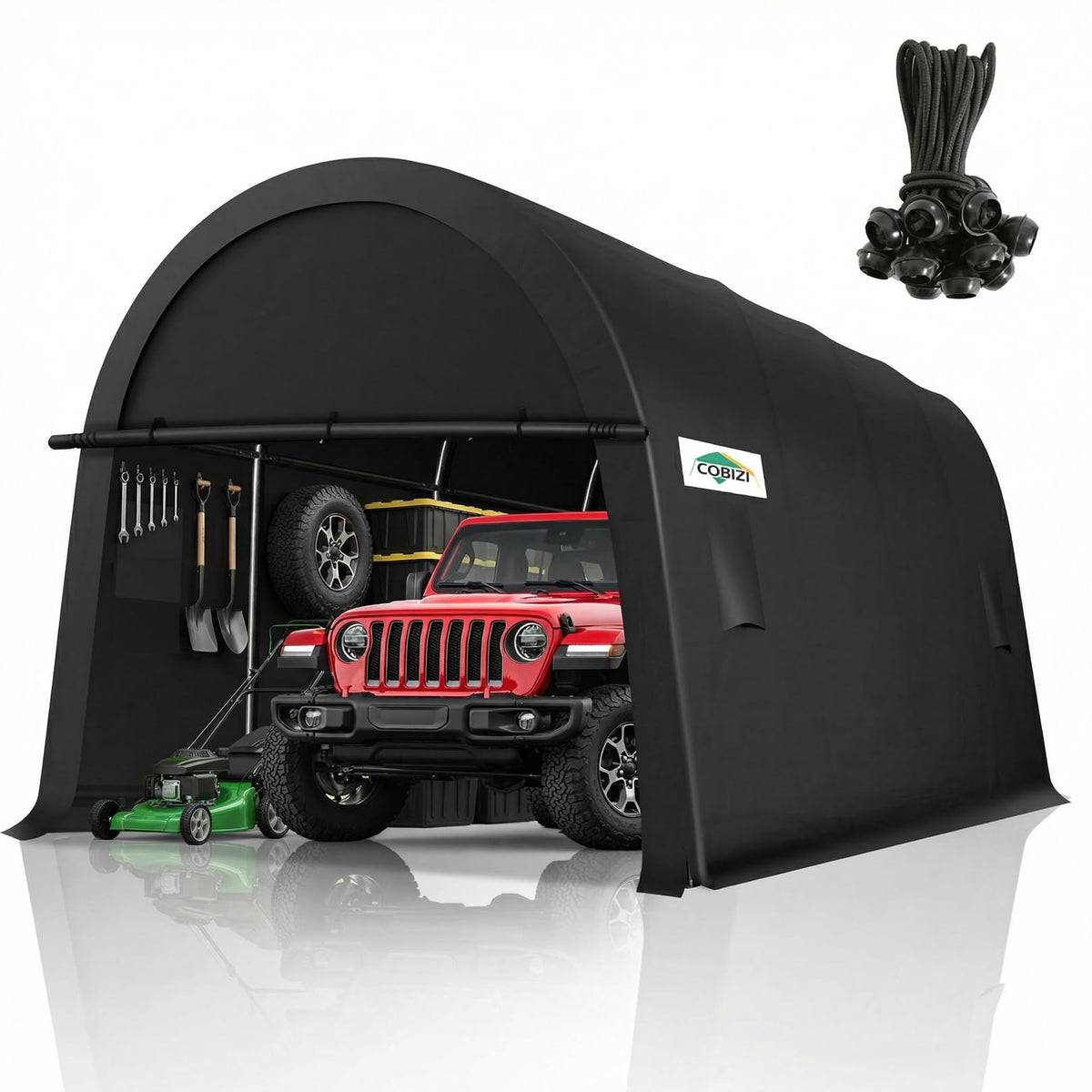 COBIZI carport removable doors rolling open for easy vehicle access