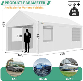 COBIZI carport waterproof tarp shields belongings from rain and sun.