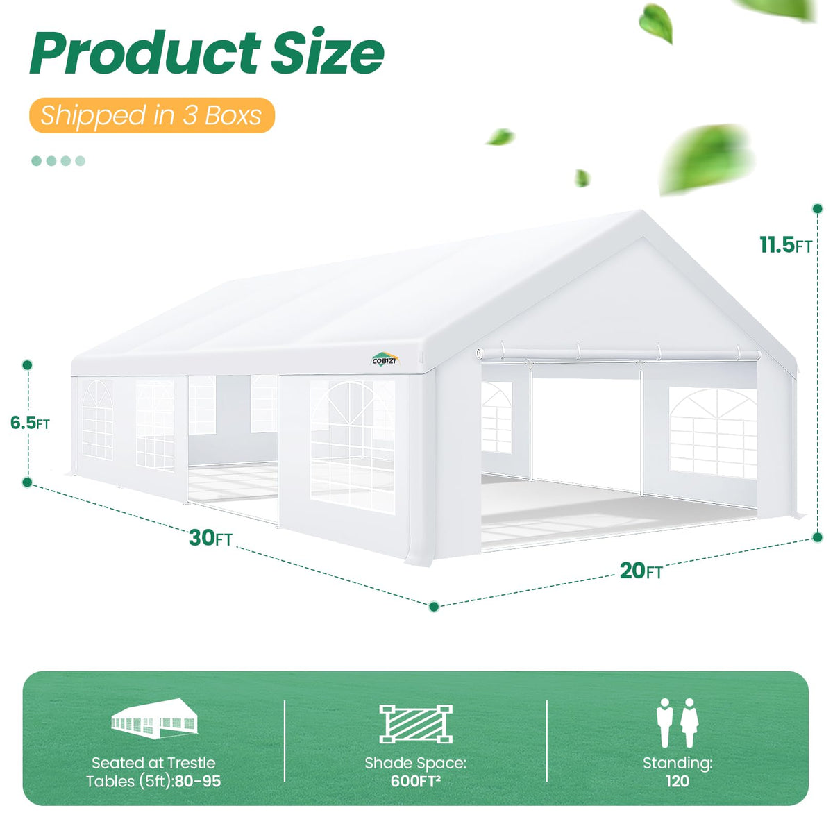 COBIZI heavy-duty tent frame top view shows durable powder-coated construction.