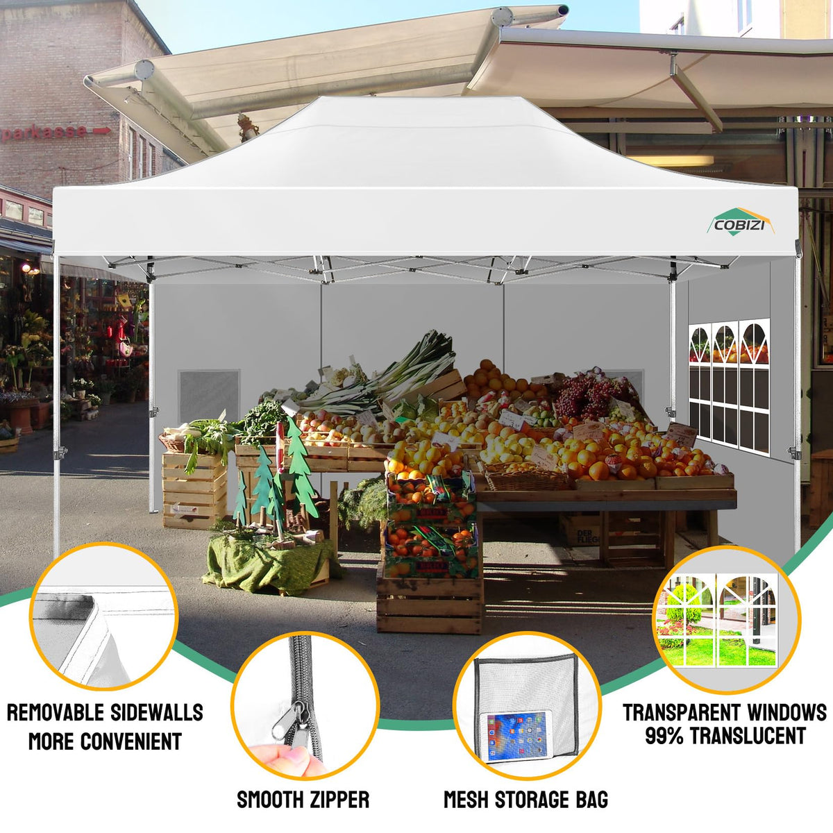 COBIZI pinch-free height adjustment ensures safe, comfortable setup with three height options.