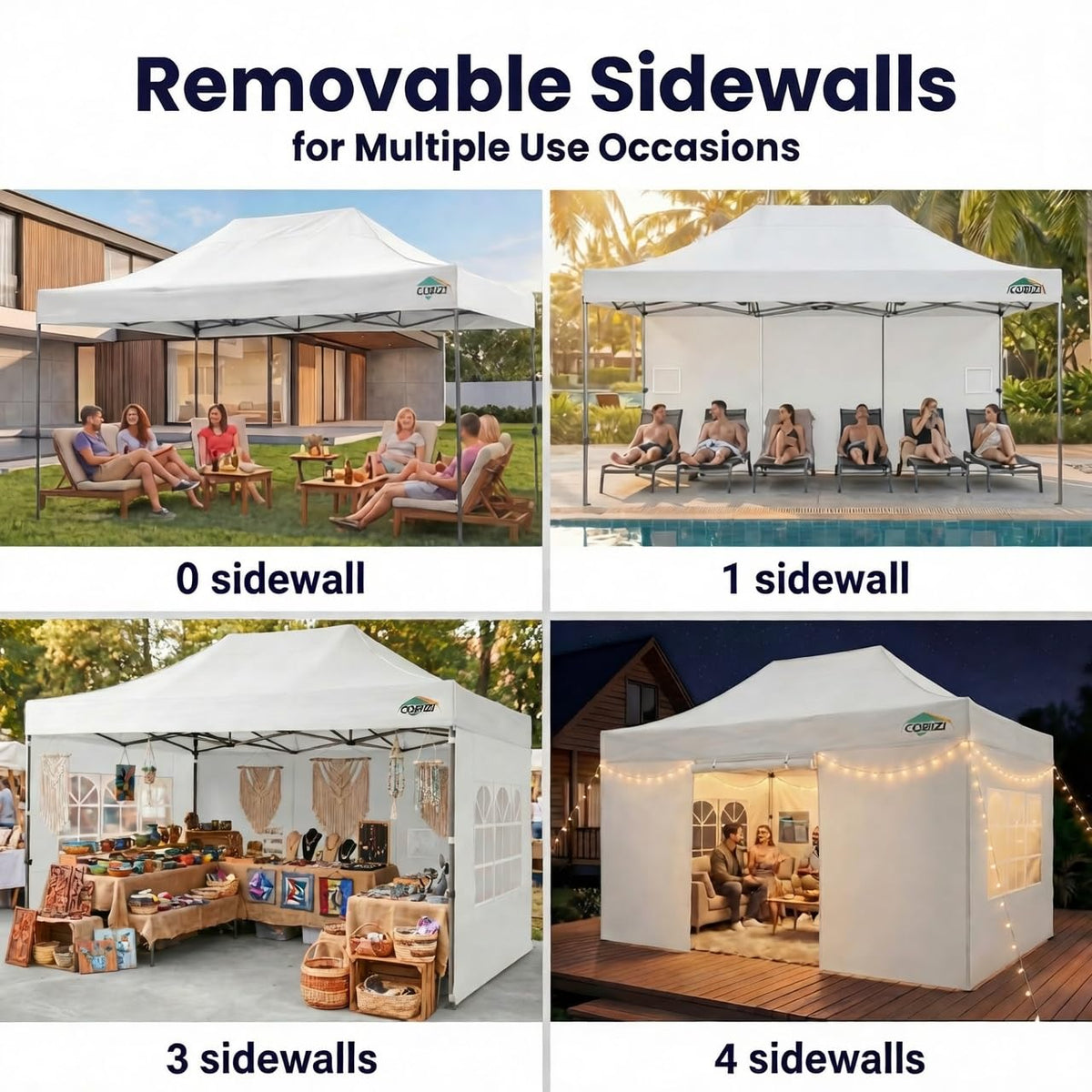 COBIZI four sidewalls removable for versatile shade and privacy at gatherings.