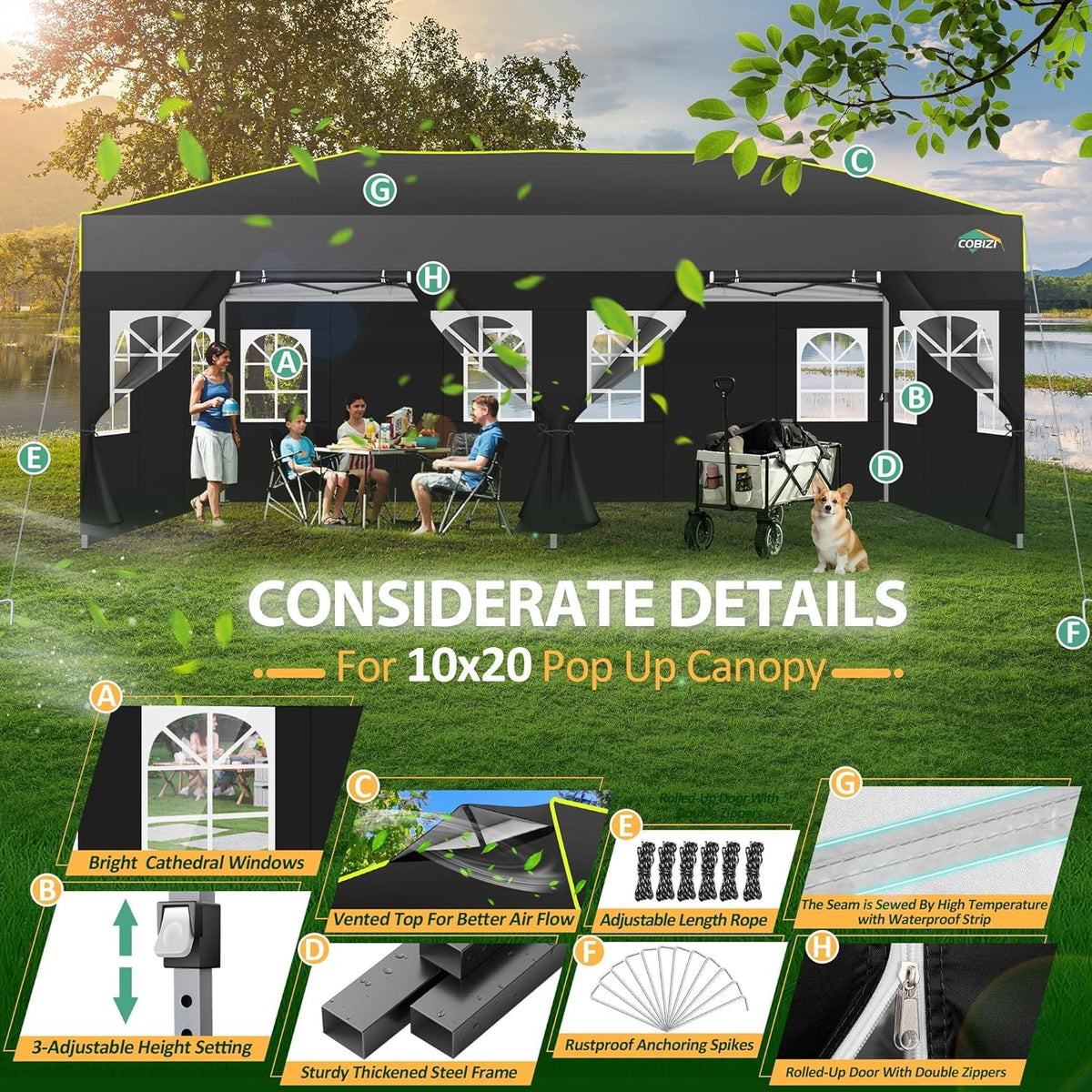 COBIZI canopy reflectives and air vent enhance visibility and airflow