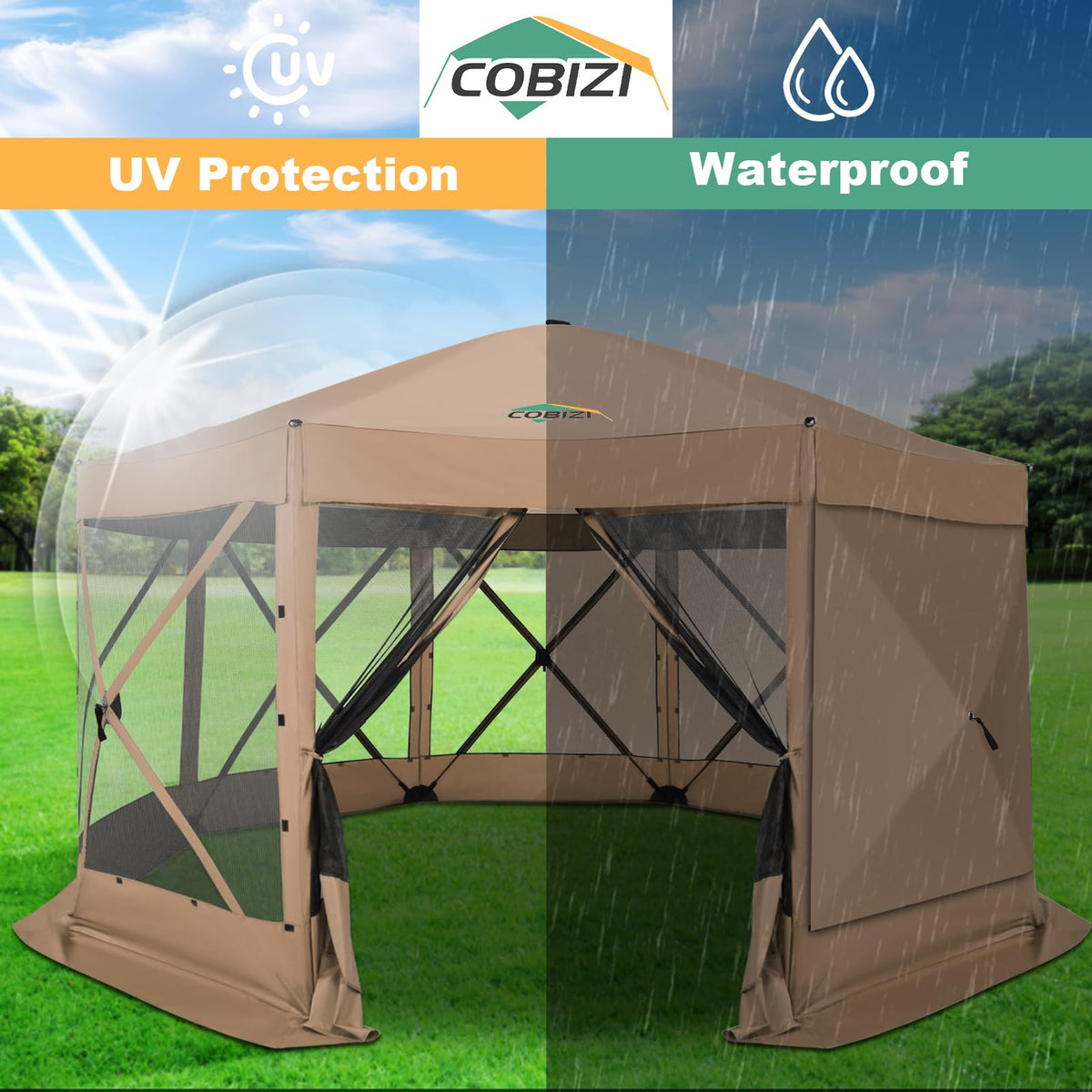 COBIZI screened gazebo keeps insects out while hosting outdoor meals