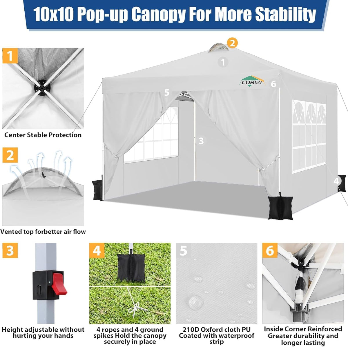 COBIZI waterproof-210d-oxford-roof shields against rain.