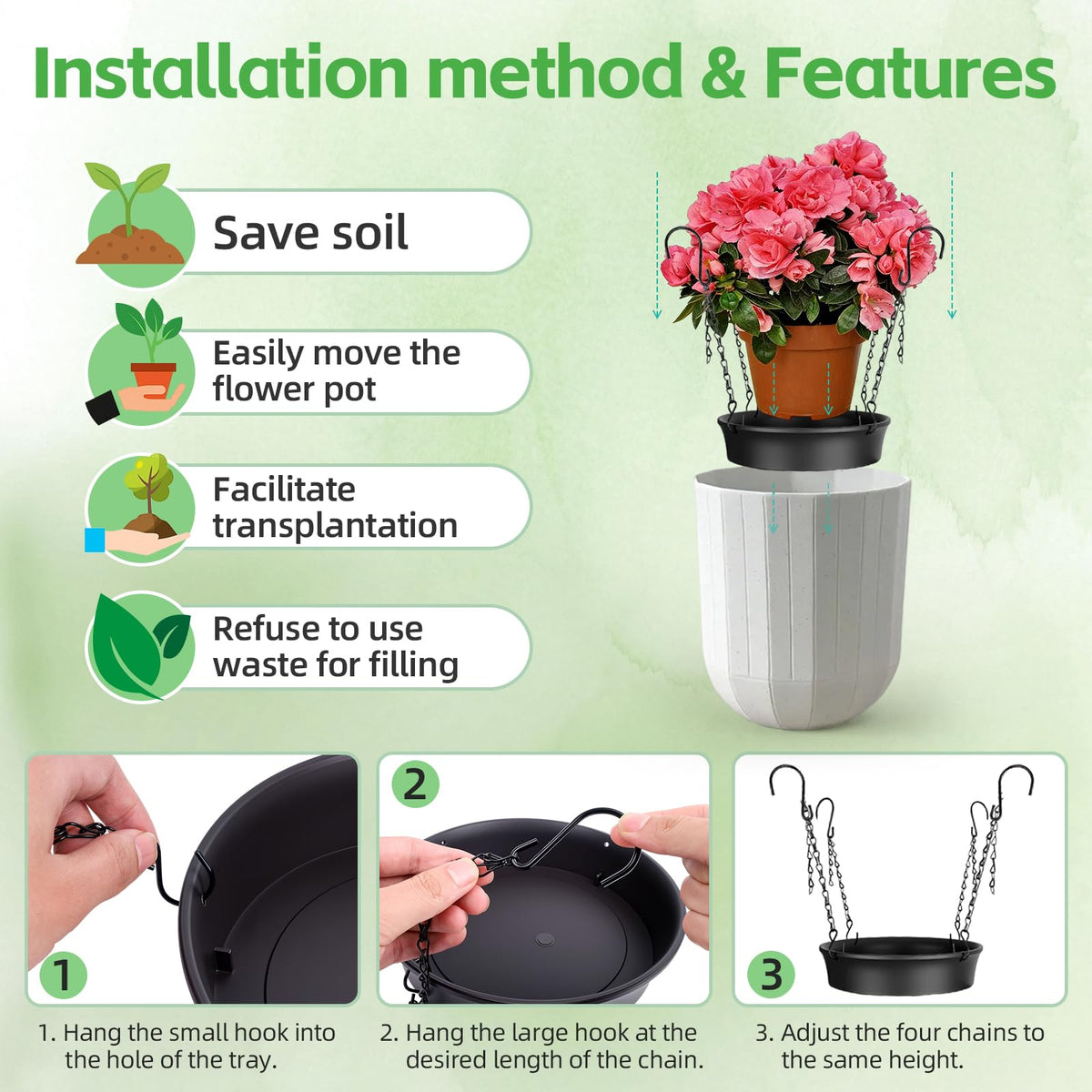 Adjustable chain span fitting tall pots of varied heights