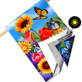 COCJCJ butterfly and floral flag enhances porch appeal with vibrant colors.