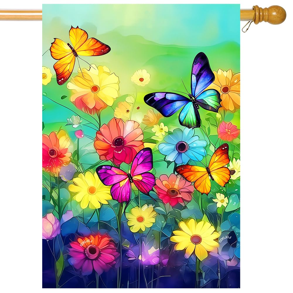 COCJCJ home decor flag in garden setting enhances outdoor ambiance.