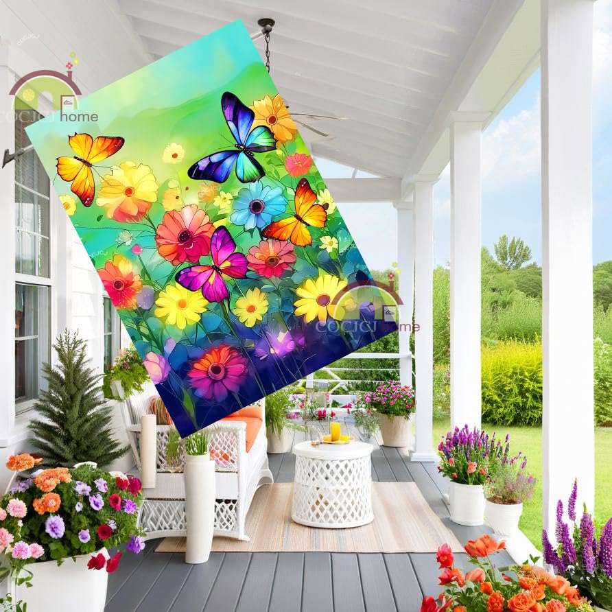 COCJCJ flower basket flag close-up with vivid blooms for curb appeal.