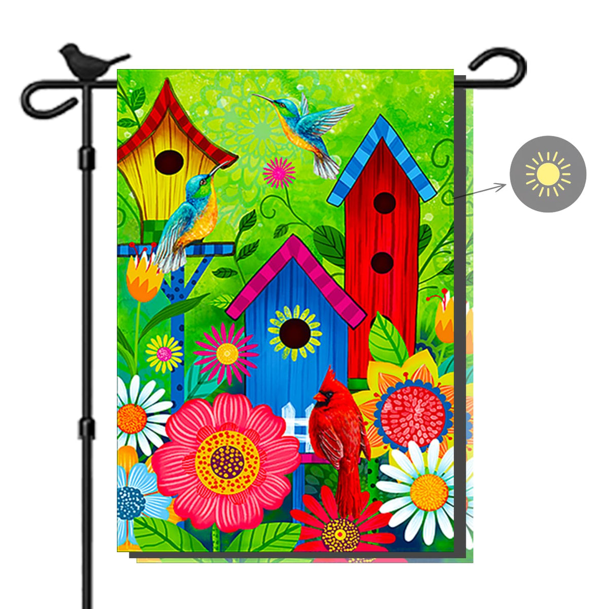 COCJCJ hummingbirds garden flag, double-sided readability for outdoors.