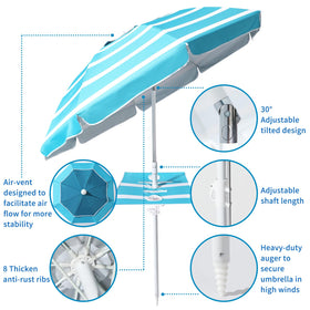 Coclothy Beach Umbrella arc length 6.56 ft provides broad shade