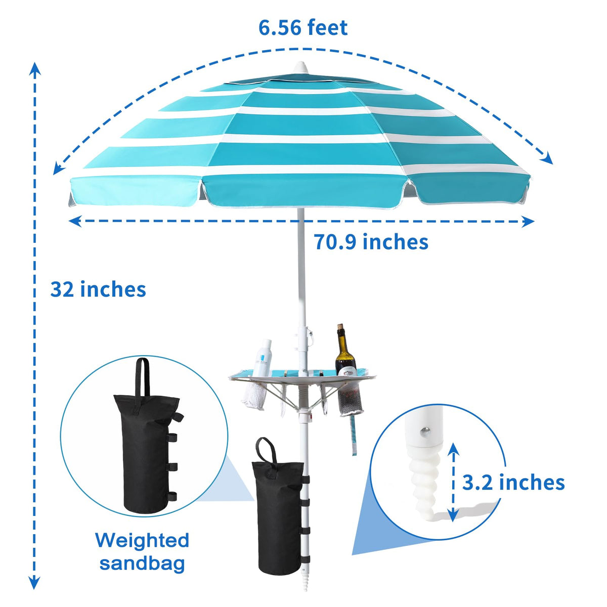 Coclothy Beach Umbrella diameter 5.9 ft accommodates spacious seating