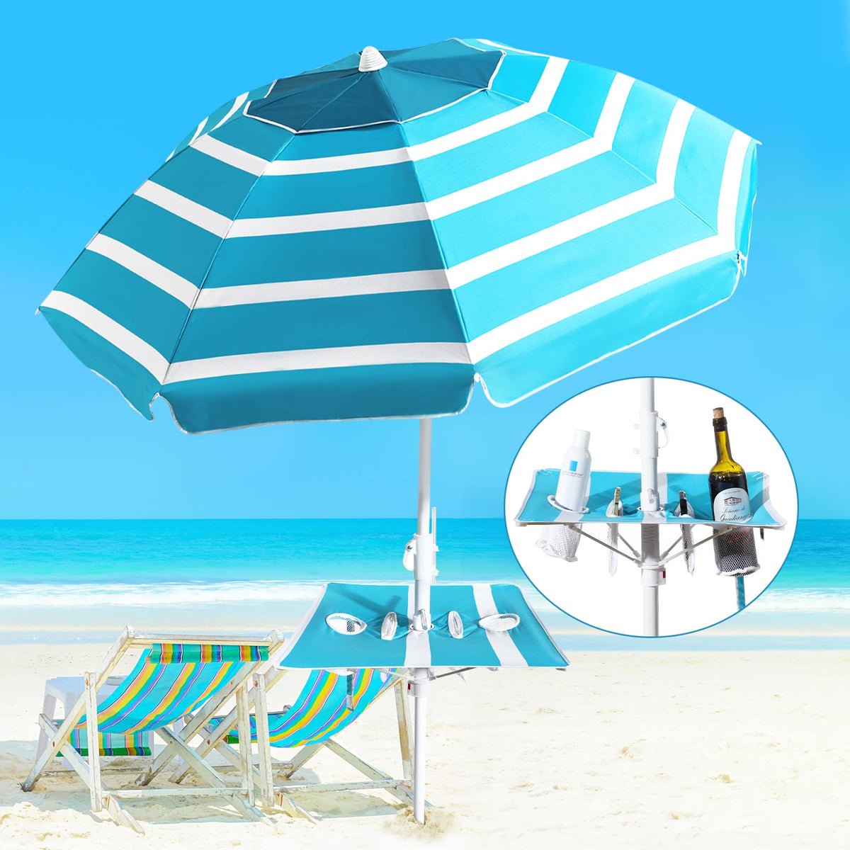 Coclothy Beach Umbrella with sand anchor stabilizes on windy beaches