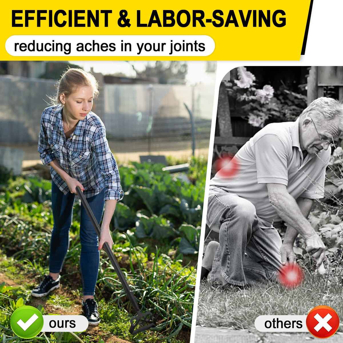 COCONUT 2-in-1 hoe and cultivator simplifies soil loosening and weed removal.