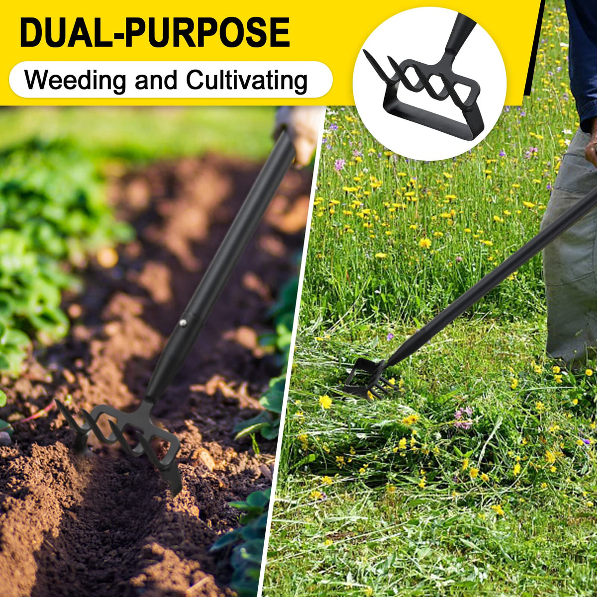 COCONUT adjustable long handle reduces bending for comfort in the garden.