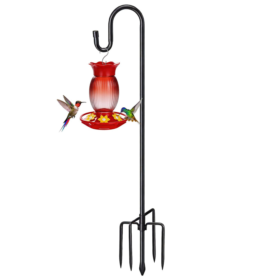 COCONUT heavy-duty shepherds hook base provides stable bird feeder support in wind
